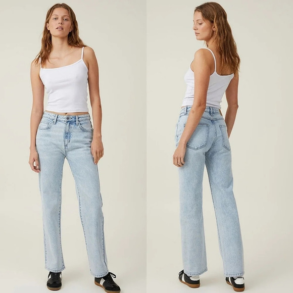 Cotton On Light Wash Straight Leg High Waist Jeans Women's 12 90s Relaxed Casual - Picture 1 of 11